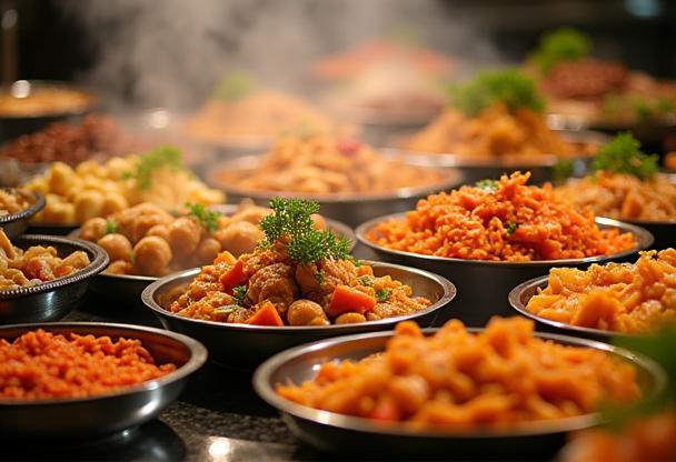 Beautifully arranged buffet spread with variety