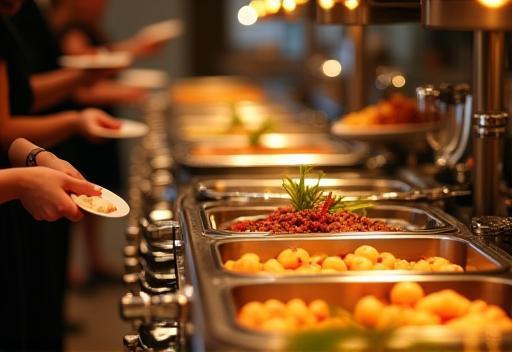 Guests serving themselves from a beautiful buffet line