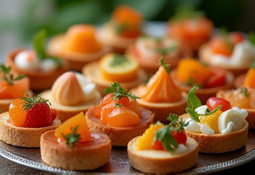 Diverse and elegant canape platter with various toppings