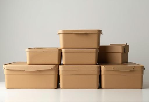 Stack of neatly arranged corporate packed lunch boxes