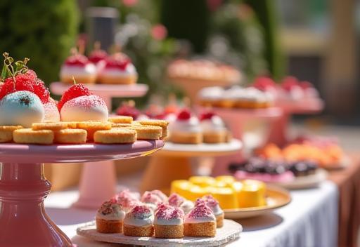 Colourful array of desserts on a dessert bar setup